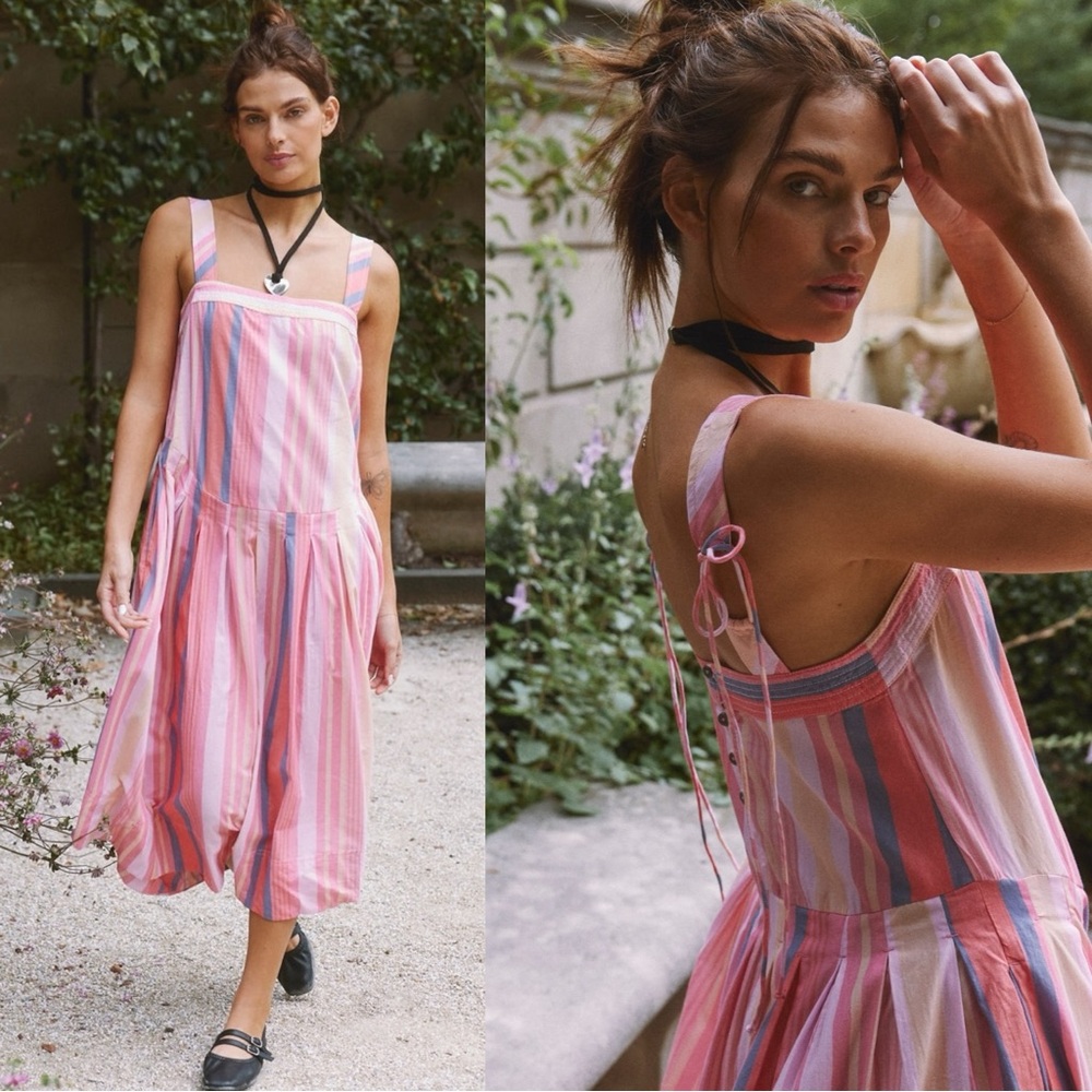 Free People Primavera Reversible Striped Midi Dress Strawberry Combo Size Large - Picture 16 of 16